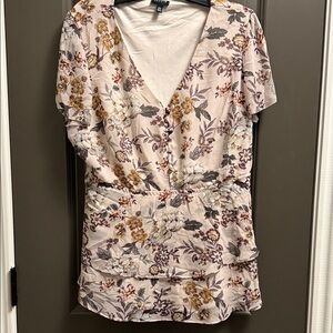 Torrid Floral V-Neck Blouse in Cream and Brown